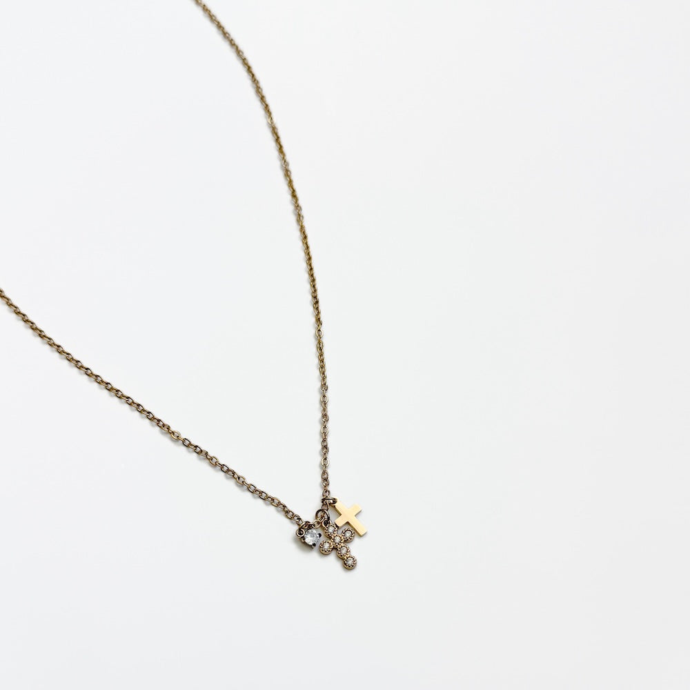 Petite Double Cross Necklace - WATERPROOF-Necklace-Pretty Simple