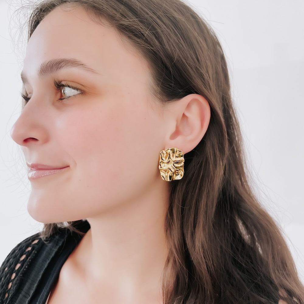 Radient Gold Crinkle Earrings - WATERPROOF-Pretty Simple