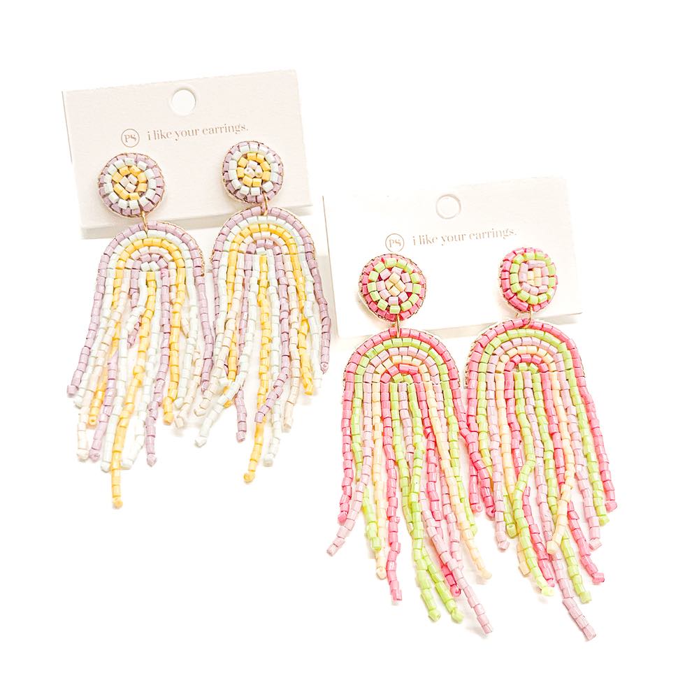 Rainbow Arch Fringe Beaded Earrings-Earrings-Pretty Simple Wholesale