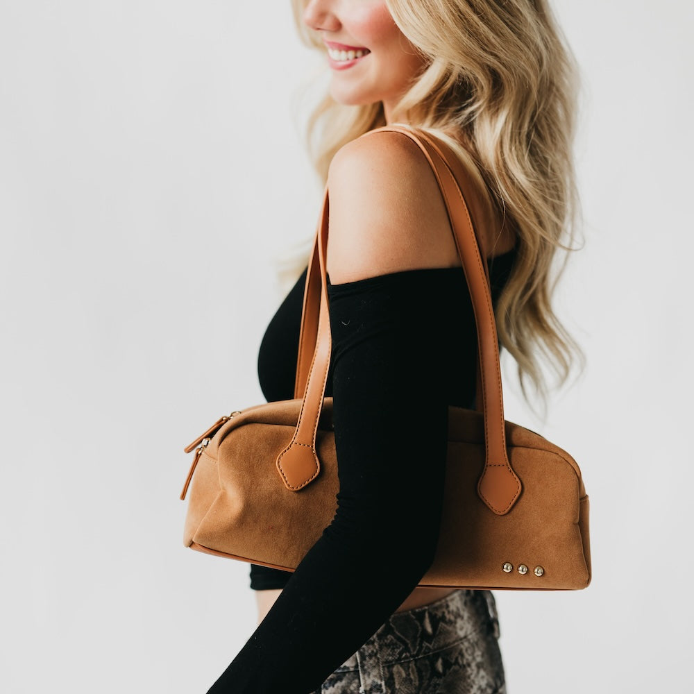 Sally Suede Barrel Shoulder Bag-Handbags-Pretty Simple