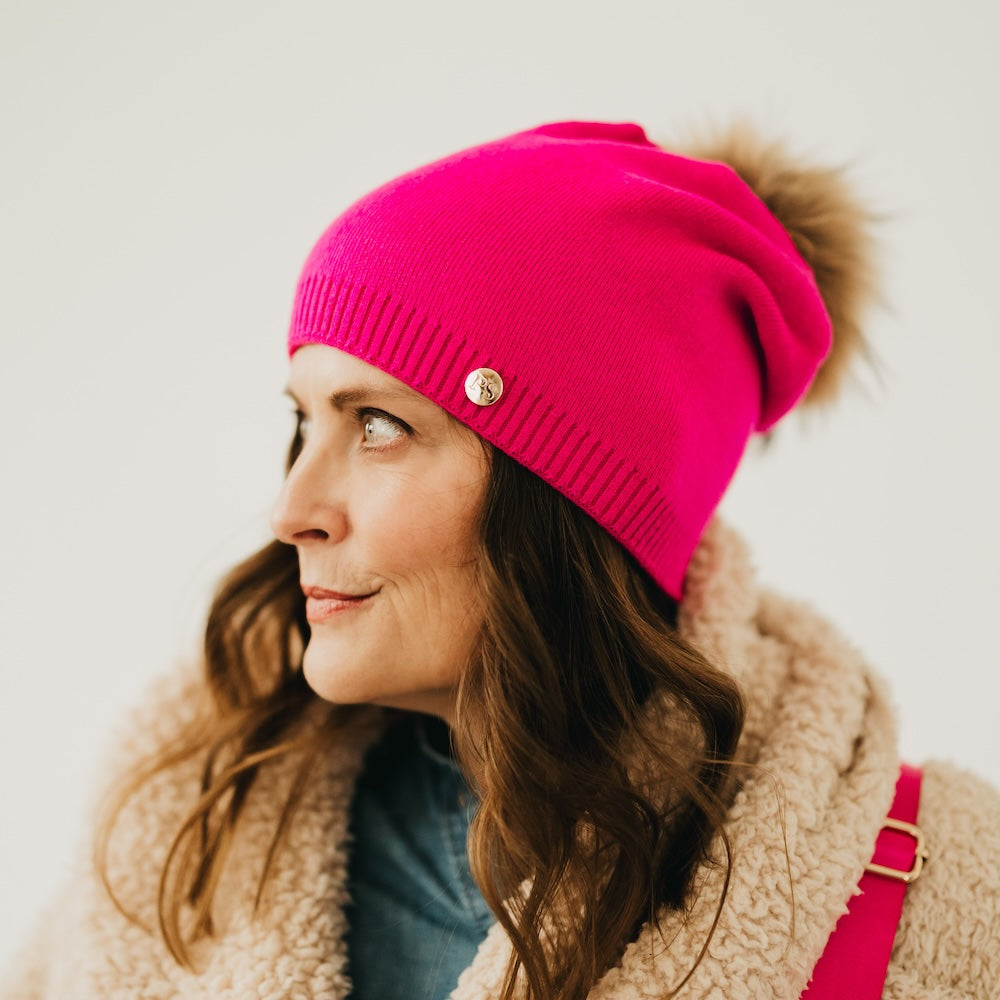 Fine Knit Fur Pom Slouchy Beanie Wholesale-Beanie-Pretty Simple