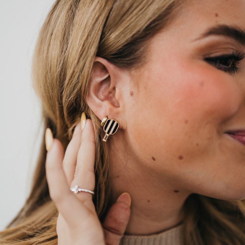 Striped Pickleball Stud Earring-Pretty Simple