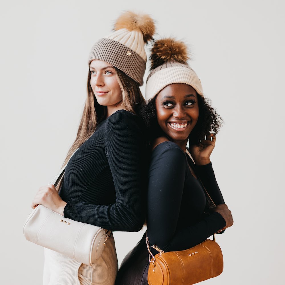 2 Tone Angora Knit Fur Pom Beanie-Hat-Pretty Simple