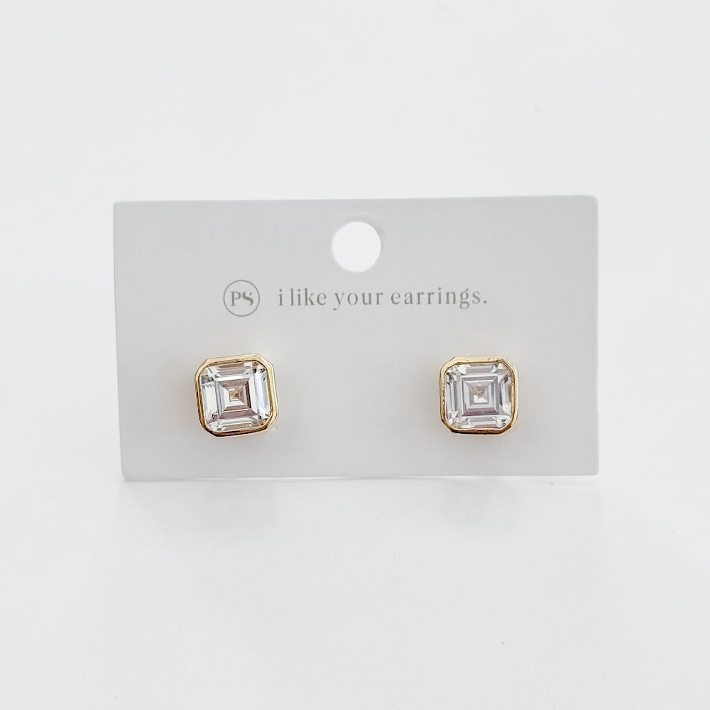 Bezel Diamond Stud Earrings - WATERPROOF-Earrings-Pretty Simple