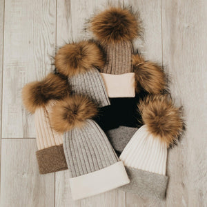 2 Tone Angora Knit Fur Pom Beanie- Wholesale - Pretty Simple