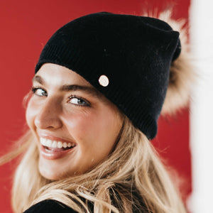 Fine Knit Angora Fur Pom Slouchy Beanie-Hat-Pretty Simple Wholesale