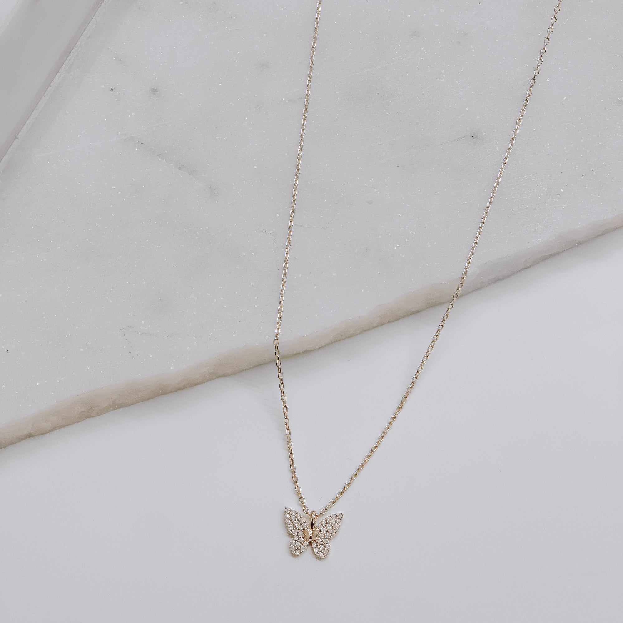 Diamond Sparkle Butterfly Gold Necklace