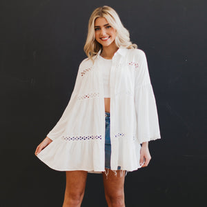 Sunny Days White Button Up Beach Shirt- Wholesale - Pretty Simple