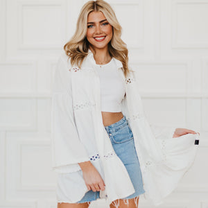 Sunny Days White Button Up Beach Shirt- Wholesale - Pretty Simple