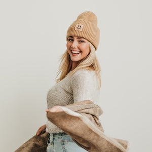 Stay Smiling Rolled Cuff Beanie- Wholesale - Pretty Simple