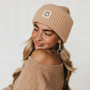 Stay Smiling Rolled Cuff Beanie-Hat-Pretty Simple Wholesale