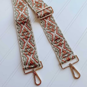 Tan willow strap with green and brown design