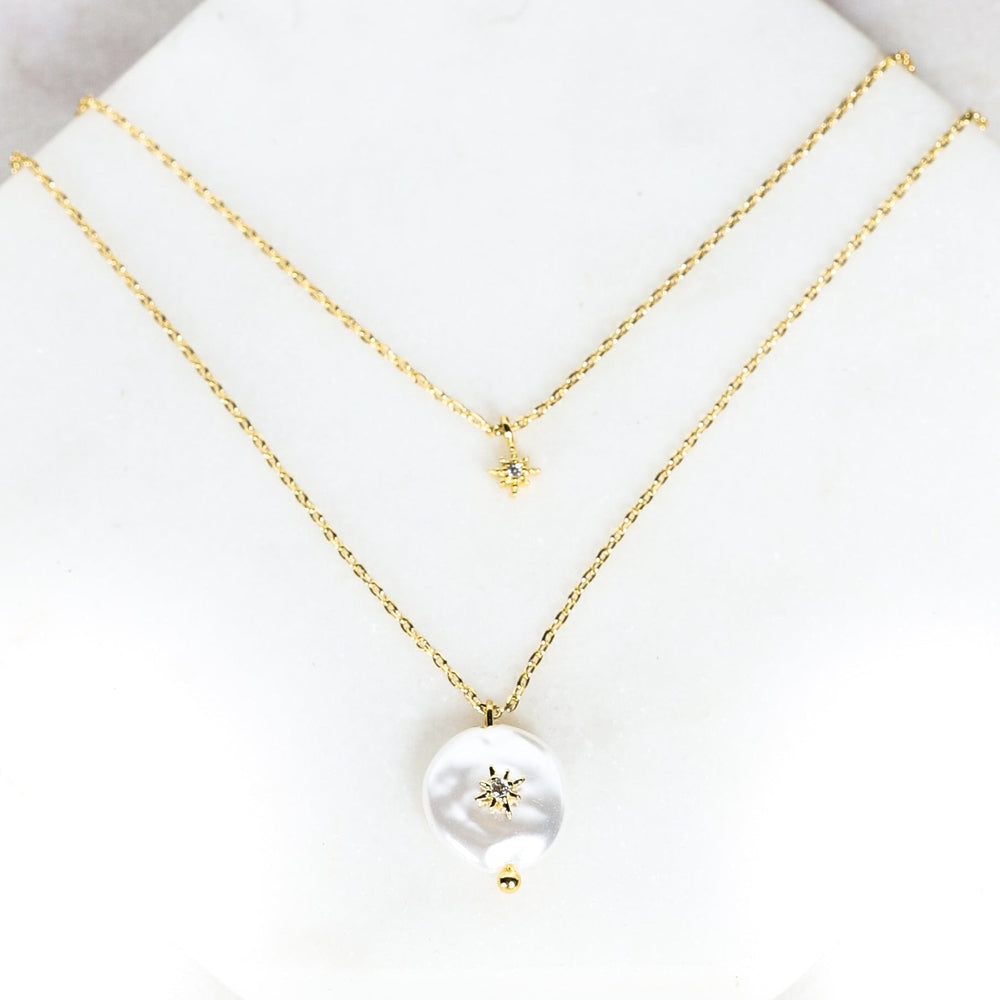 Twinkler 2-Layer Gold Pearl Necklace- Wholesale - Pretty Simple