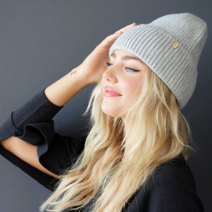 Wool light gray beanie hat