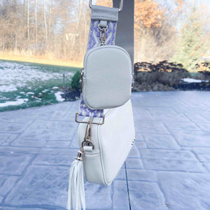 Attachable pouch on removable bag straps. Canvas bag strap and pouch in cream