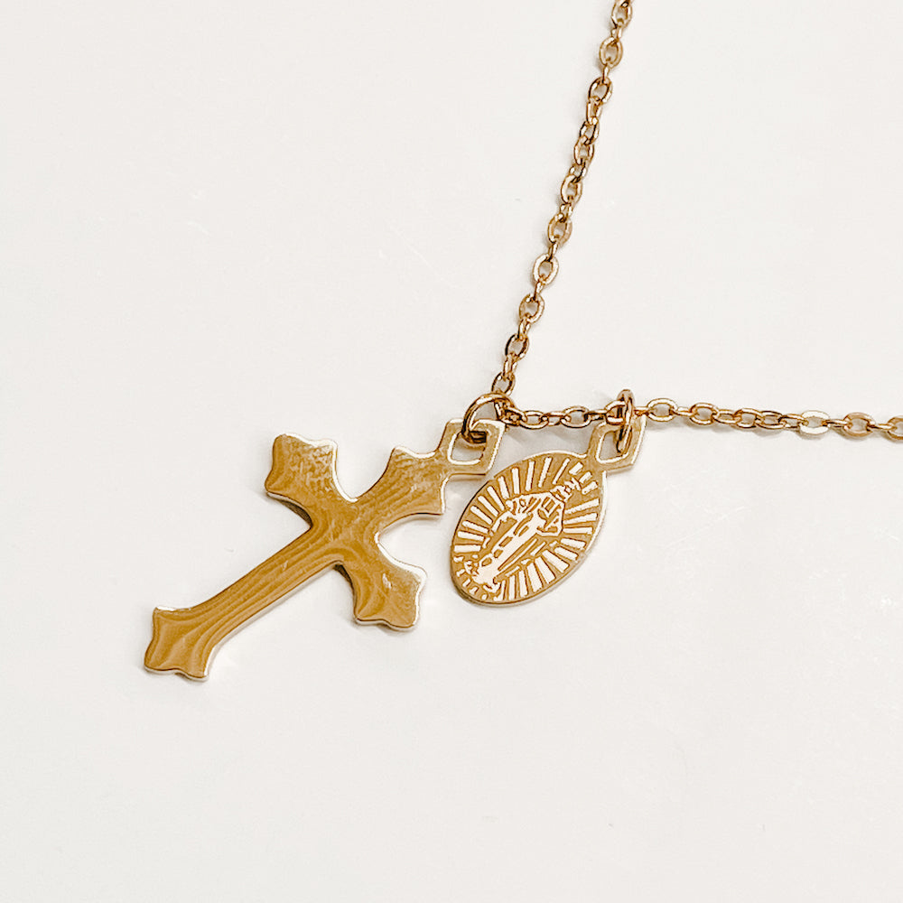 Creator Cross Gold Charm Necklace-Necklace-Pretty Simple Wholesale