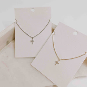 Mini Crystal Cross Necklace - gold and silver/box chain/diamond cross