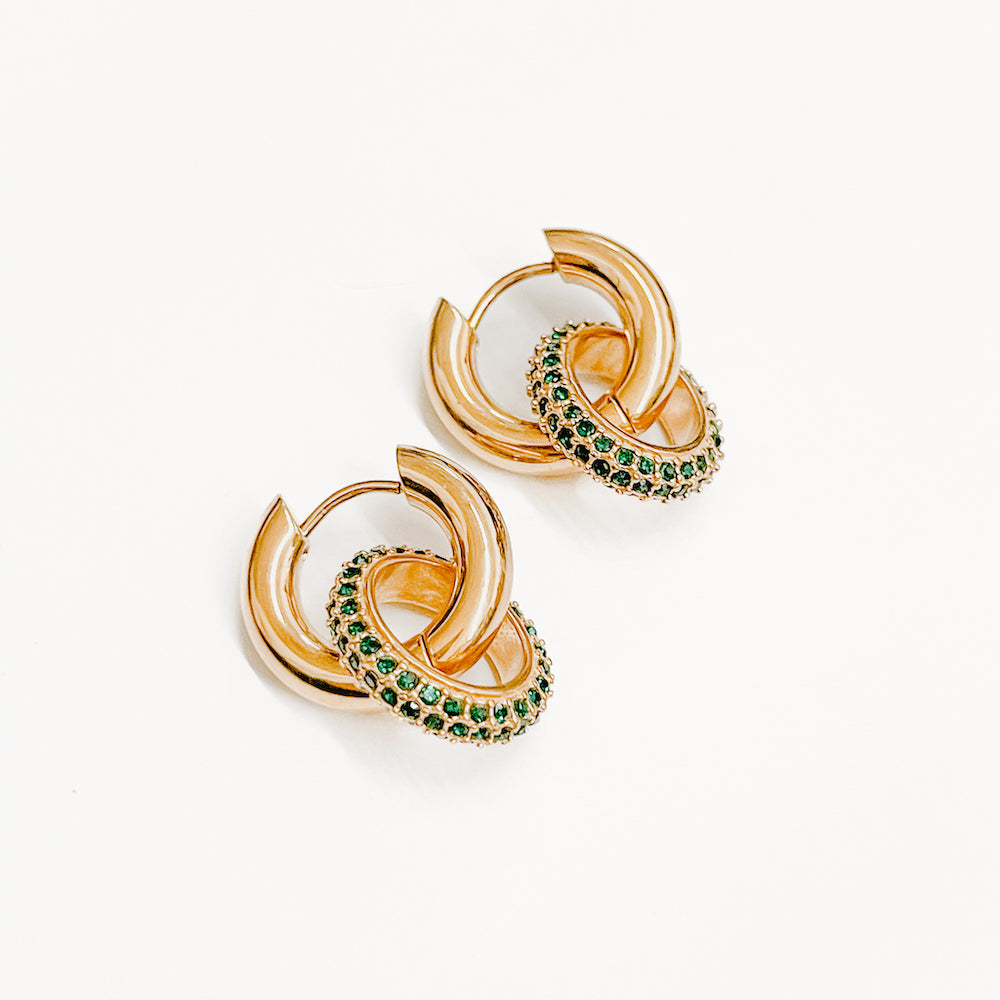 Double The Hoop Gold and Zirconia Earrings-Earrings-Pretty Simple Wholesale