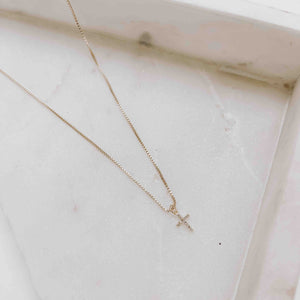 Mini Crystal Cross Necklace - gold/box chain/diamond cross
