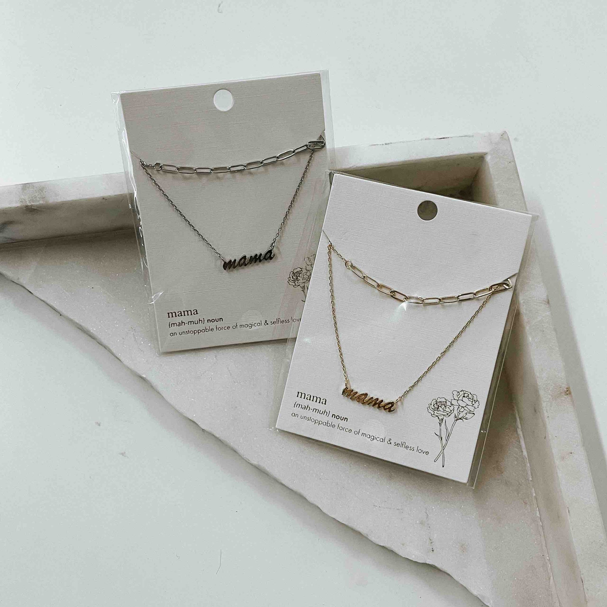 Layered Mini Mama Necklace in gold and silver