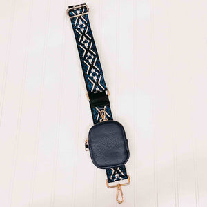 Attachable pouch on removable bag straps. Canvas bag strap and pouch in navy