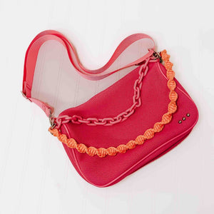 Oh So Neon Crossbody Shoulder Bag Pretty Simple - pink with orange rope strap detailing
