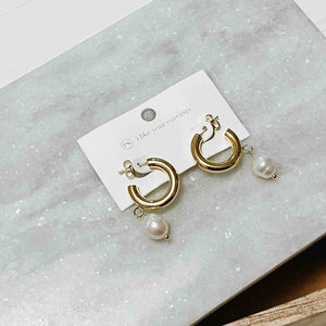 Gold hoop earrings with dangled pearl - Pearled Dangle Hoop Earrings