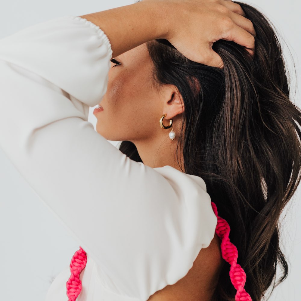 Pearled Dangle Hoop Earrings *WATERPROOF*-Earrings-Pretty Simple Wholesale