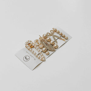 Pearl and diamond hair clip set. Decorative hair clips. Statement hair clips