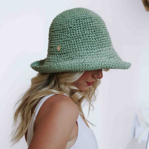 Sanibel Beach Hat in seafoam - adjustable straw bucket hat
