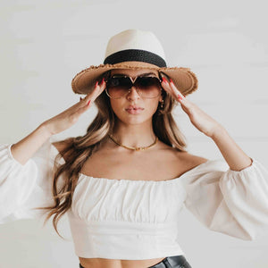 adjustable straw hat with black band - Summer In Capri Hat