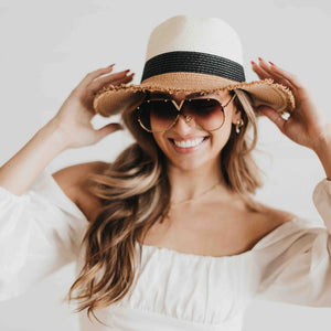 adjustable straw hat with black band - Summer In Capri Hat