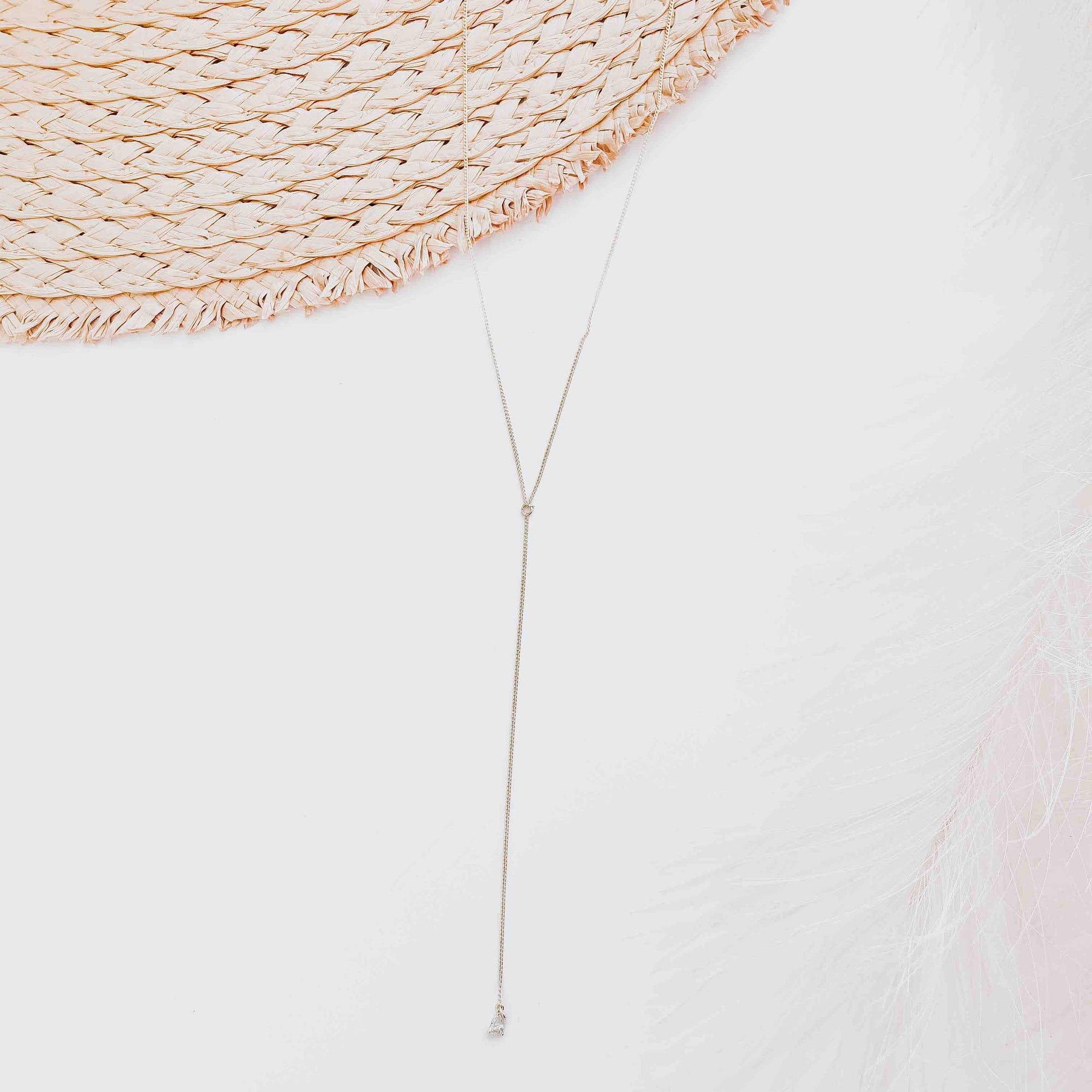 Taci Crystal Teardrop Y Necklace-Necklace-Pretty Simple Wholesale